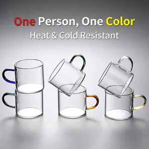 Borosilicate Glass Tea Cup Heat Resistant Transparent Small Coffee Mug With Colorful Handle Home Office Minimalist