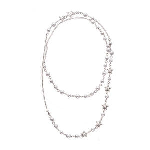 Multi-layer pearl necklace with silver star charms for elegant and stylish women