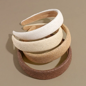 Handmade Straw Woven Headband Wide Brim Hair Hoop Retro Summer Style Breathable Headwear For Women Girls