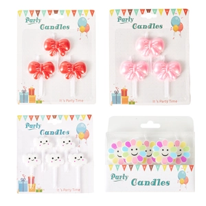 Cartoon birthday candles set with red bow, pink bow, cloud and sunflower designs