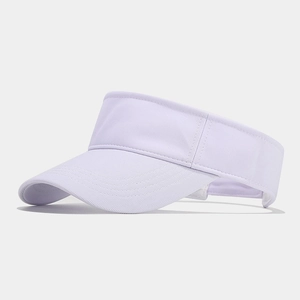 Detail view of the breathable mesh fabric and brim of the light purple sun visor hat