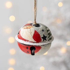 Cloche de Noël rétro en fer avec motifs Père Noël peints à la main et cordelette