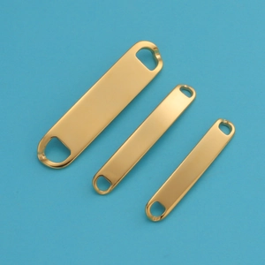 Three golden mirror-finish curved bar connectors in various sizes for DIY jewelry making