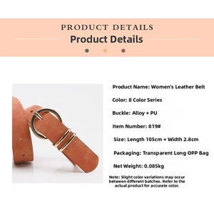 Detail of orange-brown PU leather belt for women with golden alloy buckle and 105cm length