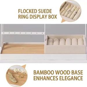 Japanese iron jewelry stand with bamboo base and velvet ring organizer slots