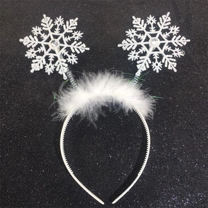 Christmas snowflake headband with white sequins, plush fur and rhinestones for festive parties