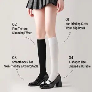 Chaussettes montantes noir et blanc avec bords-côtes et talon renforcé pour femmes