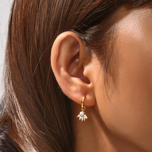 S925 silver needle gold hoop earrings with pearl and marquise rhinestone charms
