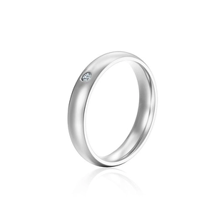 Minimalist 3mm silver stainless steel ring with a small round zircon stone setting
