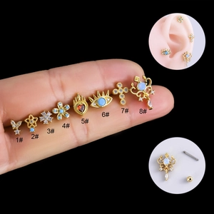 Clous De Cartilage En Acier Inoxydable Zircon Cœur Fleur Mauvais Œil Croix Bijoux De Piercing Vis Pour Femmes