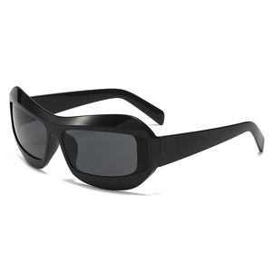 Futuristic shield-style oversized wrap sunglasses in glossy black for outdoor sports