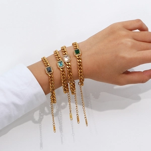 18K gold plated Cuban chain bracelet set with colorful rectangle zircon stones