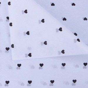 Translucent tissue paper for flower wrapping with black heart patterns and soft texture