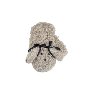 Gants d'hiver en peluche chiot avec nœuds noirs et fausse fourrure grise épaisse