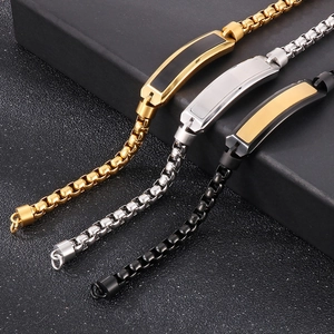 Hip hop style stainless steel curved bar pearl bracelets in gold, silver and black finish