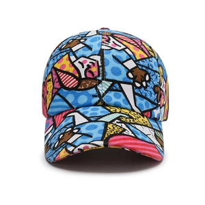 Bunte Pop-Art-Baseballkappe mit mehrfarbigem Blumenmuster als Sonnenschutz