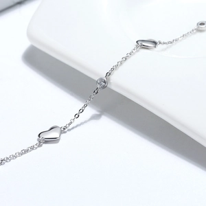 Minimalist 925 Sterling Silver Heart Bracelet For Women 14K Gold Platinum Plated Adjustable Chain Rhinestone Linked Heart Jewelry