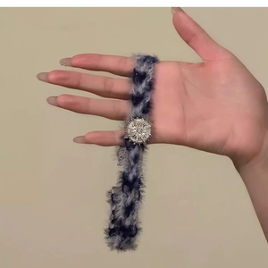 Blue-grey plush knitted sun pendant necklace with silver sun charm for women