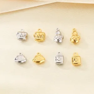 Stainless Steel 304 Charms Hollow Fortune Bag Crown Lock Gourd Square Shaped Jewelry Making DIY Accessories