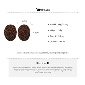 Detailed size specifications for oval leopard print flocked earrings with alloy base