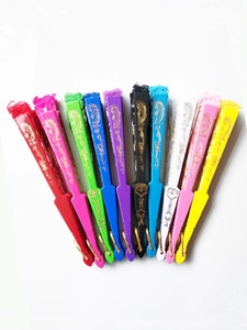 Detailed set of 10 colorful plastic lace folding fans with gold floral patterns