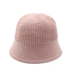 Atmungsaktiver rosa Strick-Fischerhut für Damen mit Rippenmuster und fester Krempe