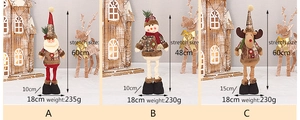 Detailed view of telescopic Christmas plush toys with red plaid patterns and size info