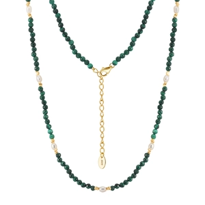 Bohemian beaded necklace with faceted green turquoise beads and natural pearls on S925 silver