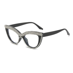 Vintage cat eye reading glasses with black frames and sparkling silver rhinestone accents