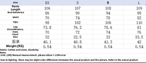 Detailed size chart for women halter sleeveless wide leg jumpsuit in cotton linen fabric
