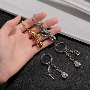 Unique Stainless Steel Keychain Boxing Glove Lucky Bag Lock Charm Pendant Fashion Car Bag Accessory Personality Gift