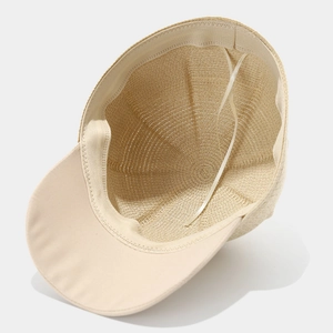 Straw visor cap in apricot with detailed inner weave and adjustable strap features