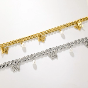 Colliers à grosse chaîne en or et argent avec pendentifs papillon et perle en acier