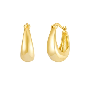 Polished gold U-shaped chunky hoop earrings for women with minimalist S925 silver needles