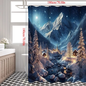 Winter snowy mountain landscape shower curtain 180x180cm for bathroom decor