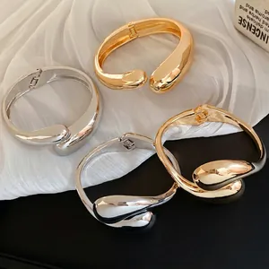 Teardrop Open Bangle Alloy High Shine Liquid Metal Style Cuff Bracelet Modern Minimalist Fashion Hand Accessory Women