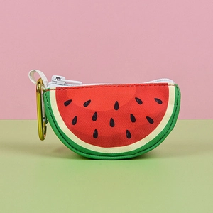 Watermelon shaped pet waste bag dispenser with canvas texture and golden metal hook