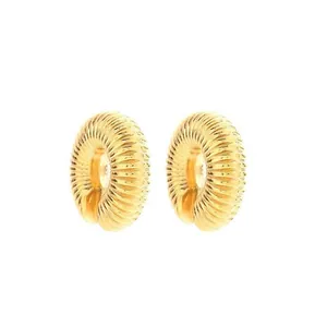 Vintage gold-plated hollow croissant hoop earrings with elegant spiral textured design