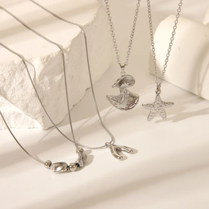 Pendant Necklace Stainless Steel Starfish Ginkgo Leaf Wishbone Waterproof Anti Oxidation Jewelry For Women Elegant Simple