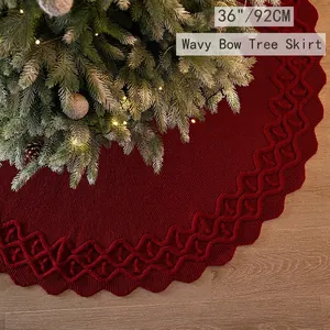Gonna Per Albero Di Natale Maglia Acrilico Bordo Festonato Fiocco Trecce Decorazione Pavimento Casa Festa Caldo