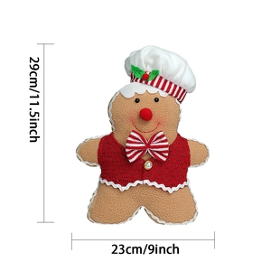 Gingerbread man plush doll with chef hat and red vest, size 29x23cm Christmas decoration