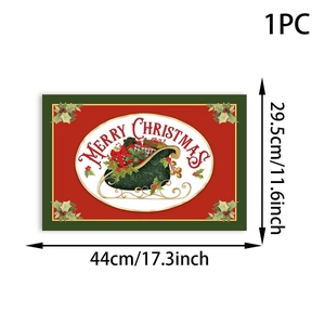 Detail view of 29.5x44cm Merry Christmas placemat with red sleigh and holly pattern