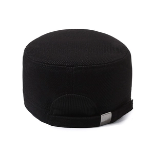 Men's winter black corduroy flat cap for elderly with warm ear protection and metal buckle