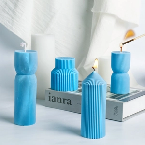 Moule À Bougie En Silicone Nervuré Rayures Verticales Cylindre DIY Aromathérapie Plâtre Pierre Diffuseur Artisanat