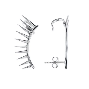 Silver spike wing ear cuff with s925 needle featuring trendy punk style design