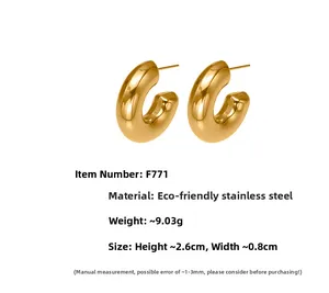Detailed size specifications and weight for these 18k gold plated hollow C hoop earrings