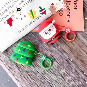 Détails des coques AirPods en silicone avec motifs Père Noël et sapin de Noël