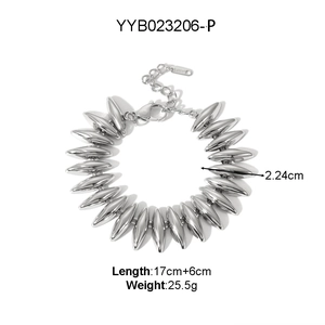Bracelet minimaliste en acier inoxydable argenté avec perles ovales et fermoir mousqueton
