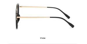 Side profile detail of retro cat-eye glasses with elegant black and gold frame design