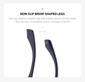 Detail shot of black matte anti-slip sunglasses arms with linear texture on white background